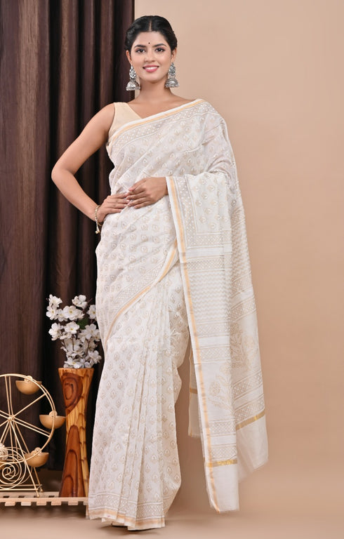 Elegant Khadi Gold Print Chanderi Silk Saree (CHSAR25)